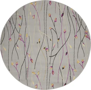 5' Gray and Pink Round Floral Vines Power Loom Area Rug