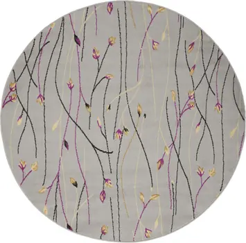 5' Gray and Pink Round Floral Vines Power Loom Area Rug