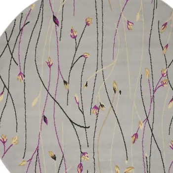 5' Gray and Pink Round Floral Vines Power Loom Area Rug