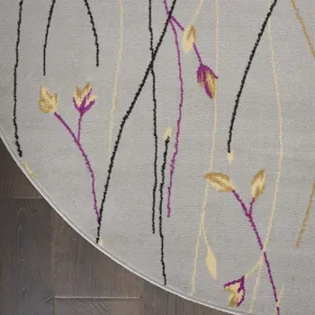 5' Gray and Pink Round Floral Vines Power Loom Area Rug
