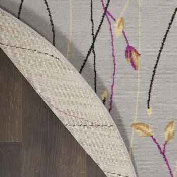 5' Gray and Pink Round Floral Vines Power Loom Area Rug