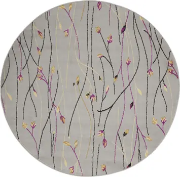 5' Gray and Pink Round Floral Vines Power Loom Area Rug
