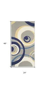2' X 4' Gray and Blue Geometric Power Loom Area Rug