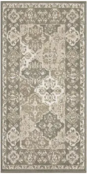 2' X 4' Green and Ivory Ogee Power Loom Distressed Area Rug