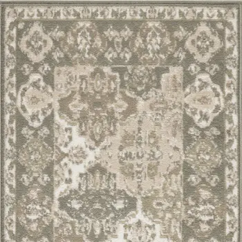 2' X 4' Green and Ivory Ogee Power Loom Distressed Area Rug