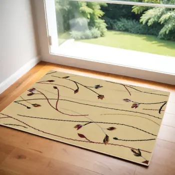 2' X 4' Ivory And Black Floral Area Rug