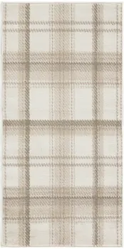 2' X 4' Beige and Ivory Plaid Power Loom Area Rug
