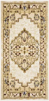 2' X 4' Beige and Ivory Medallion Power Loom Distressed Area Rug