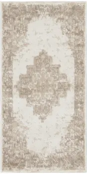 2' X 4' Beige and Ivory Medallion Power Loom Distressed Area Rug
