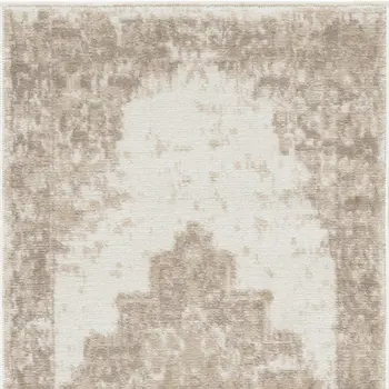2' X 4' Beige and Ivory Medallion Power Loom Distressed Area Rug