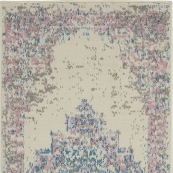 2' X 4' Ivory Pink And Blue Medallion Distressed Area Rug
