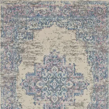 3' X 5' Ivory Pink and Blue Medallion Distressed Non Skid Area Rug