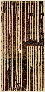 2' X 4' Tan Black and Red Striped Non Skid Area Rug