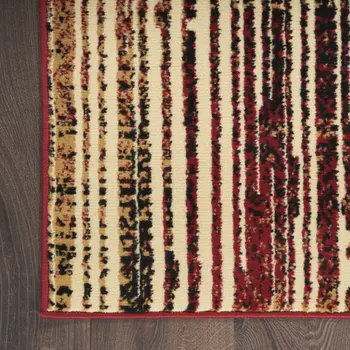 2' X 4' Tan Black and Red Striped Non Skid Area Rug