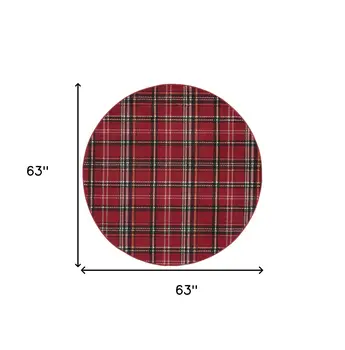 5' Red and Black Round Plaid Power Loom Area Rug
