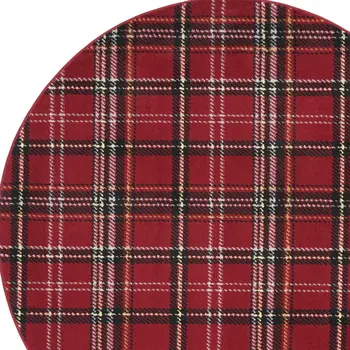 5' Red and Black Round Plaid Power Loom Area Rug