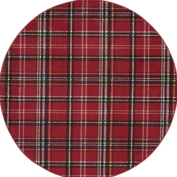 5' Red and Black Round Plaid Power Loom Area Rug