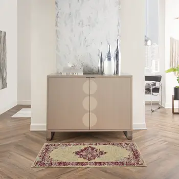 2' X 4' Cream Gray And Red Medallion Distressed Area Rug