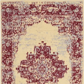 3' X 5' Cream Gray and Red Medallion Distressed Non Skid Area Rug