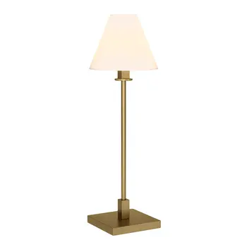 28" Brass Metal Candlestick Table Lamp With White Cone Shade