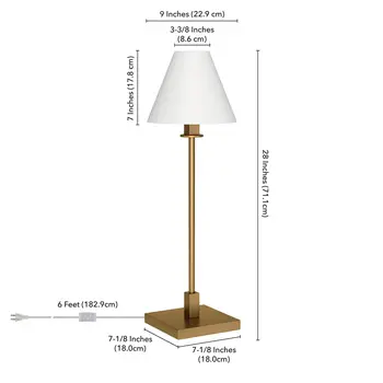 28" Brass Metal Candlestick Table Lamp With White Cone Shade