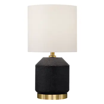 15" Black and Gold Ceramic Cylinder Table Lamp With White Drum Shade