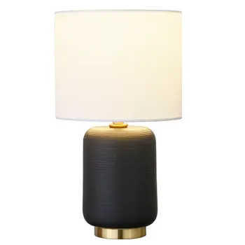 15" Black and Gold Ceramic Cylinder Table Lamp With White Drum Shade