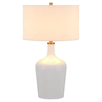 25" White Glass Urn Table Lamp With White Drum Shade