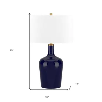 25" Blue Glass Urn Table Lamp With White Drum Shade