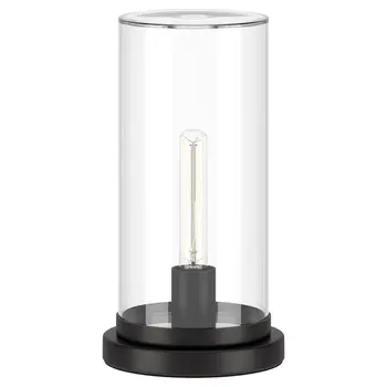 13" Black Metal Table Lamp With Clear Cylinder Shade