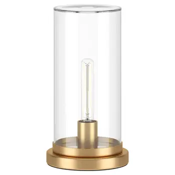 13" Brass Metal Table Lamp With Clear Cylinder Shade