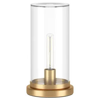 13" Brass Metal Table Lamp With Clear Cylinder Shade
