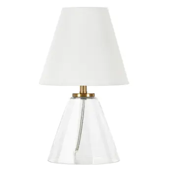 14" Clear Glass Geometric Table Lamp With White Drum Shade
