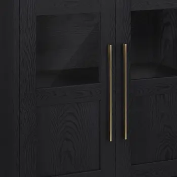 32" Black Wood And Glass Accent Cabinet With Two Doors