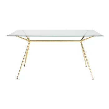 60" Clear And Gold Glass And Steel Dining Table