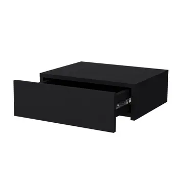 5" Black Wood One Drawer Floating Nightstand