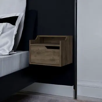 13" Brown Wood One Drawer Floating Nightstand