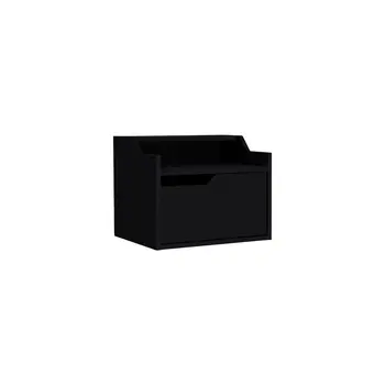 13" Black Wood One Drawer Floating Nightstand