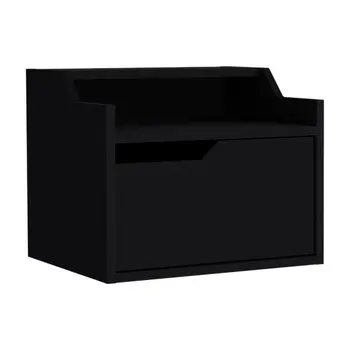 13" Black Wood One Drawer Floating Nightstand