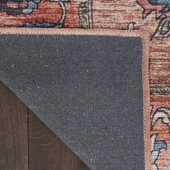 2' X 4' Beige and Red Medallion Power Loom Distressed Washable Non Skid Area Rug