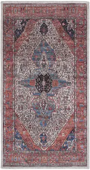 2' X 4' Red and Ivory Medallion Power Loom Distressed Washable Non Skid Area Rug