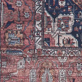 2' X 4' Red and Ivory Medallion Power Loom Distressed Washable Non Skid Area Rug