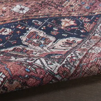 2' X 4' Red and Ivory Medallion Power Loom Distressed Washable Non Skid Area Rug