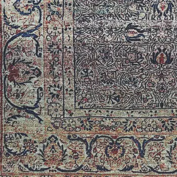 2' X 4' Blue and Yellow Oriental Power Loom Distressed Washable Non Skid Area Rug