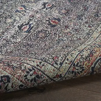 2' X 4' Blue and Yellow Oriental Power Loom Distressed Washable Non Skid Area Rug