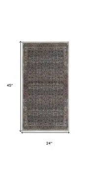 2' X 4' Blue and Yellow Oriental Power Loom Distressed Washable Non Skid Area Rug