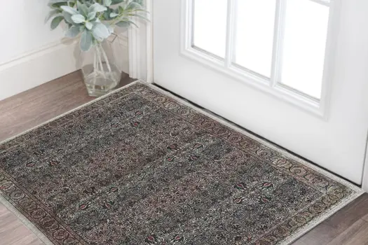 2' X 4' Blue and Yellow Oriental Power Loom Distressed Washable Non Skid Area Rug