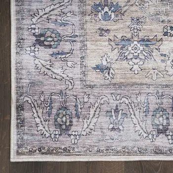 2' X 4' Pink and Ivory Medallion Power Loom Distressed Washable Non Skid Area Rug