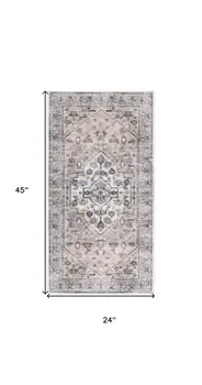2' X 4' Pink and Ivory Medallion Power Loom Distressed Washable Non Skid Area Rug