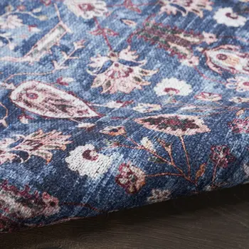 2' X 4' Blue and Red Floral Power Loom Distressed Washable Non Skid Area Rug